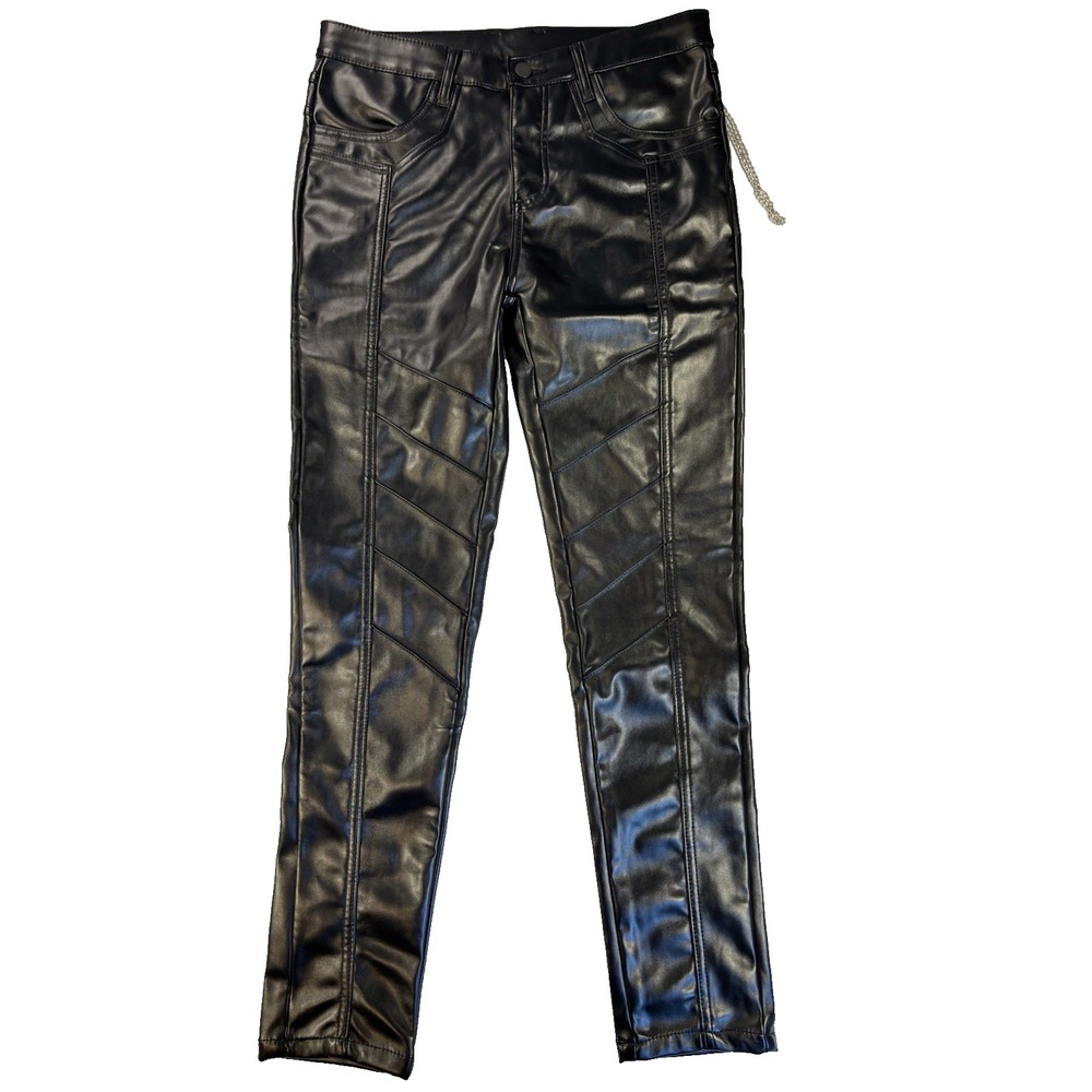 Biker Faux Leather Pants 30 Paneled Moto Leggings Black Goth Grunge Alt Rock